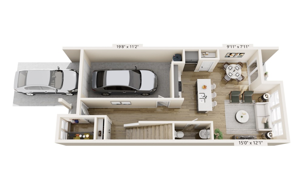 The Cabarrus  - 3 bedroom floorplan layout with 2.5 bathrooms and 1548 square feet (Floor 1)